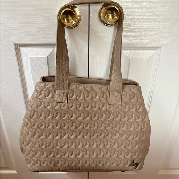 Lug Tempo XL Vegan Leather Quilted Tote  in Tan - Picture 1 of 10